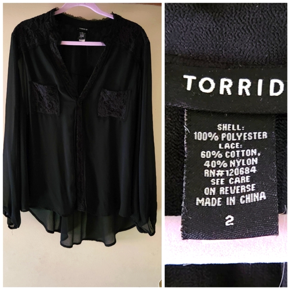 Torrid size 2x sheer black blouse. Worn twice like new
